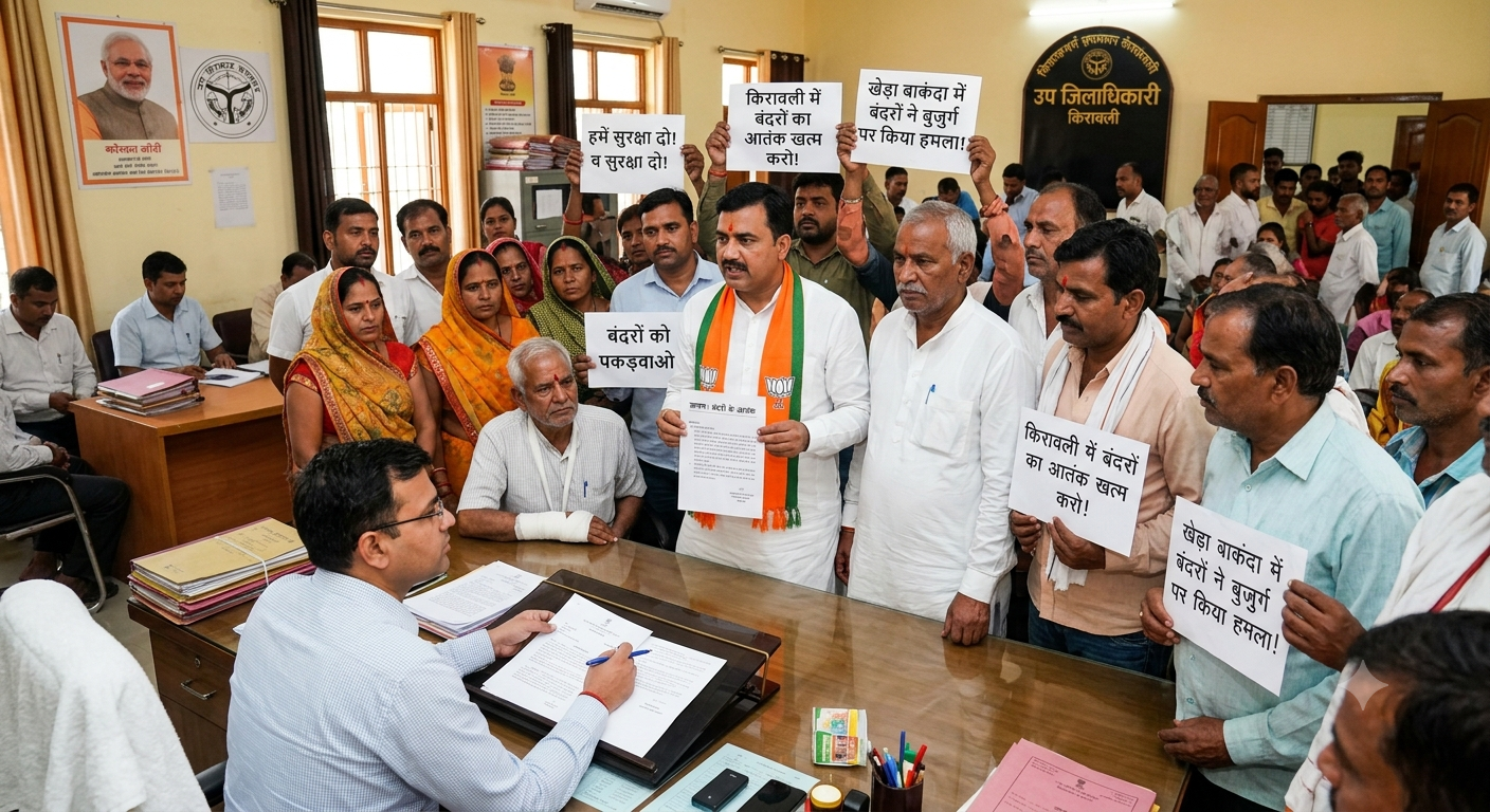 किरावली में बंदरों का आतंक: सेवा निवृत्त प्रधानाध्यापक पर हमला कर किया लहुलूहान, ग्रामीणों ने एसडीएम को सौंपा ज्ञापन